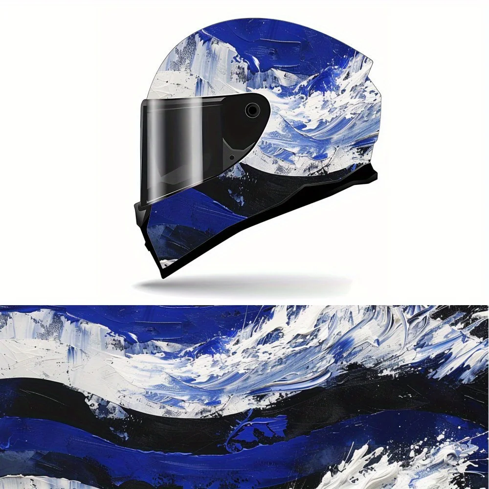 

Vivid Blue - White Abstract Scene Helmet Vinyl Wraps, Waterproof Self-adhesive Helmet Vinyl Wraps, Surface Protection, Personali