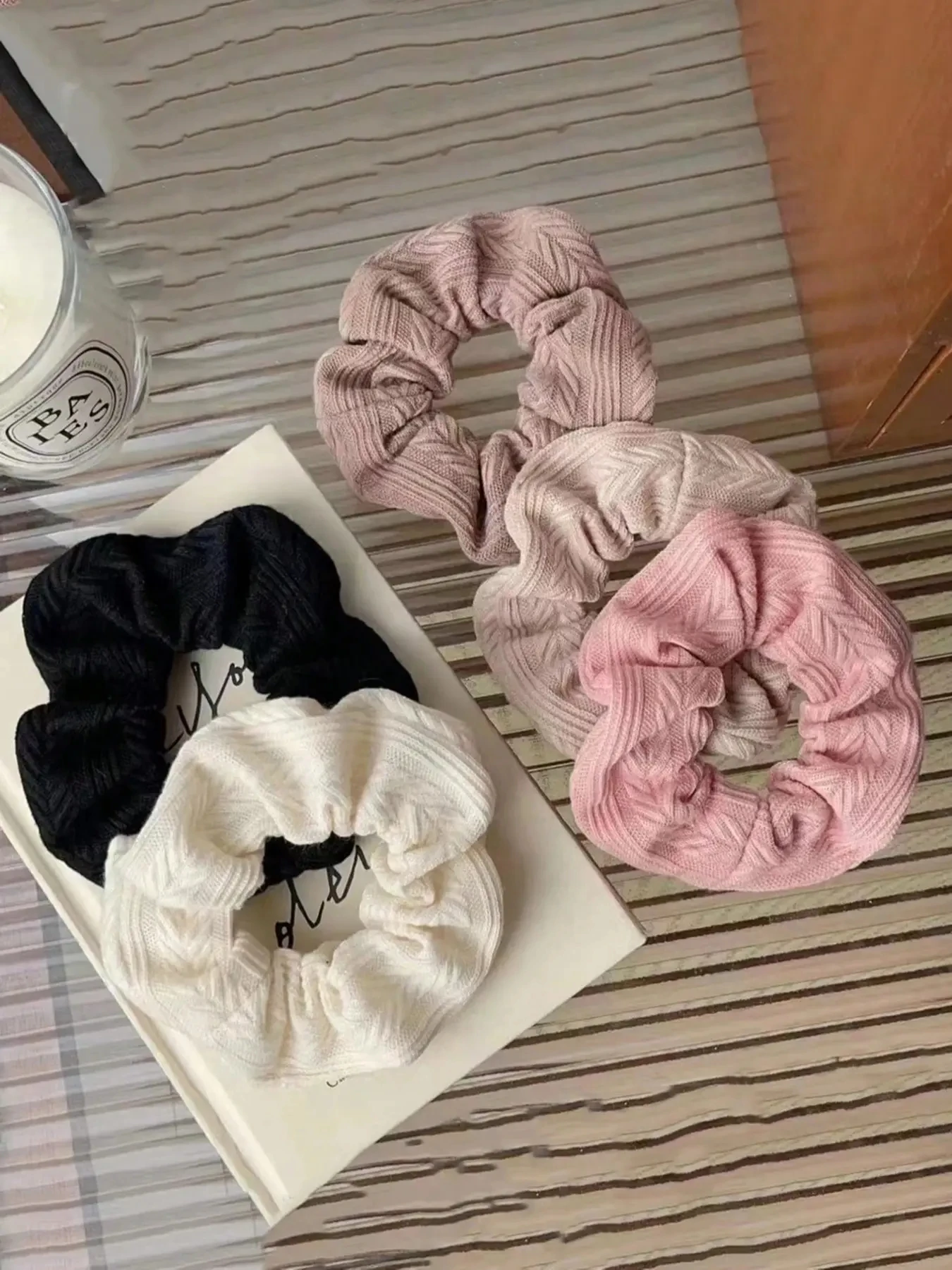 Anillo de intestino grueso tejido de felpa multicolor, 5 uds., para coleta y moño diarios en otoño e invierno