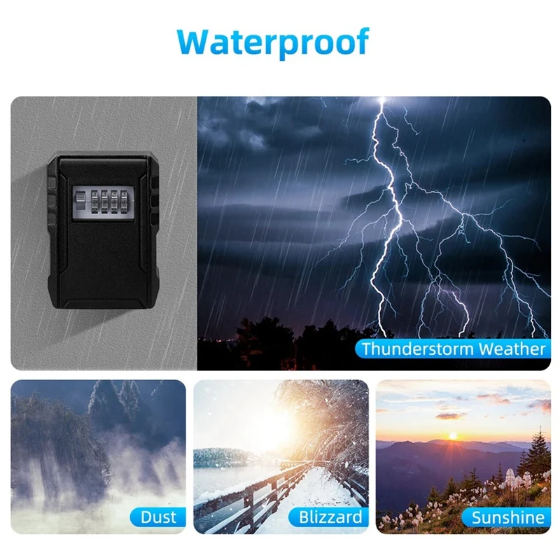 N11R- Metal Password Key Box Wall Mounted 4 Digits Password Key Storage Lock Box Waterproof Anti Theft Safe Lock Keybox
