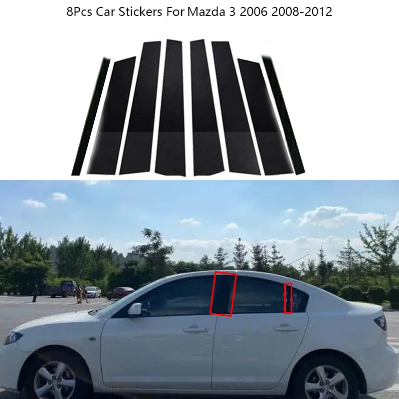 8Pcs/Set Black Door PC Plastic Window Trim Strips Stickers For Mazda 3 2006 2008 2019 2020-2012 Chromium Styling Car Accessories