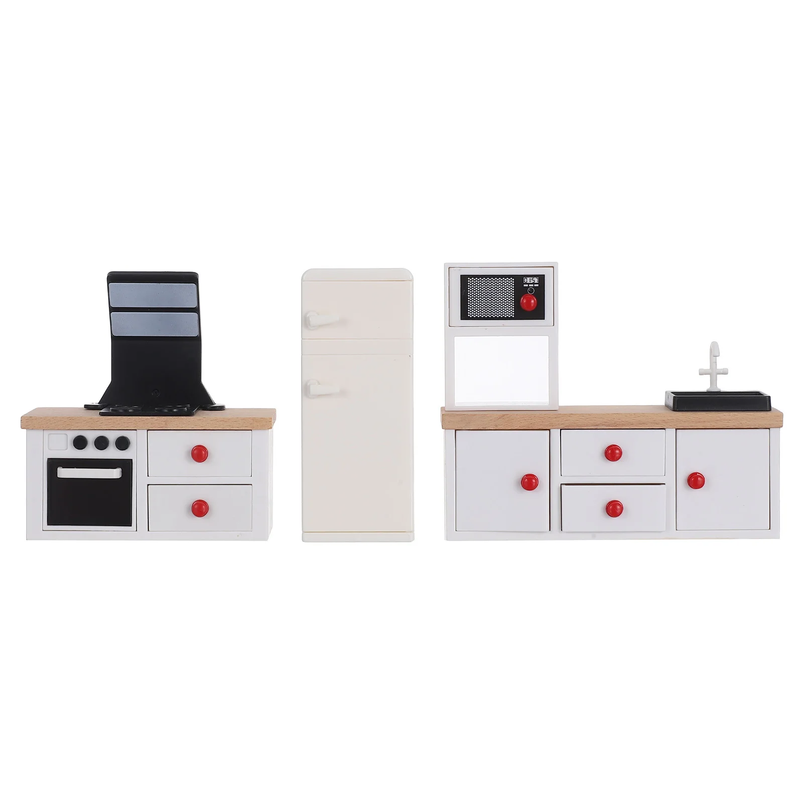 

3Pcs Mini Kitchen Furniture Set European Style Dollhouse Refrigerator Stove Cabinet Kids Pretend Play Accessories