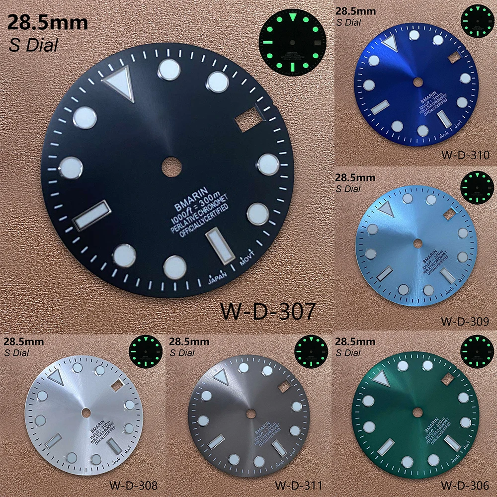 28.5mm s logotipo sub dial adequado para nh35/nh36/4r/7s movimento janpan verde luminoso sunray qualidade relógio modificação acessórios