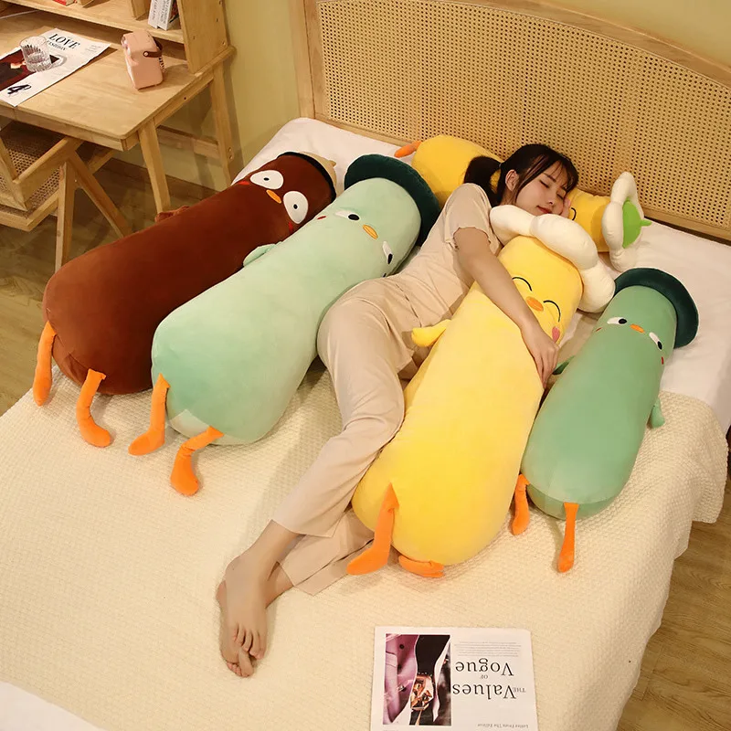 Cartoon Funny Chicken Long Throw Pillow Colorful Animals Plush Toys Sleeping Soft Accompany Doll Birthday Stuffed Christmas Gift