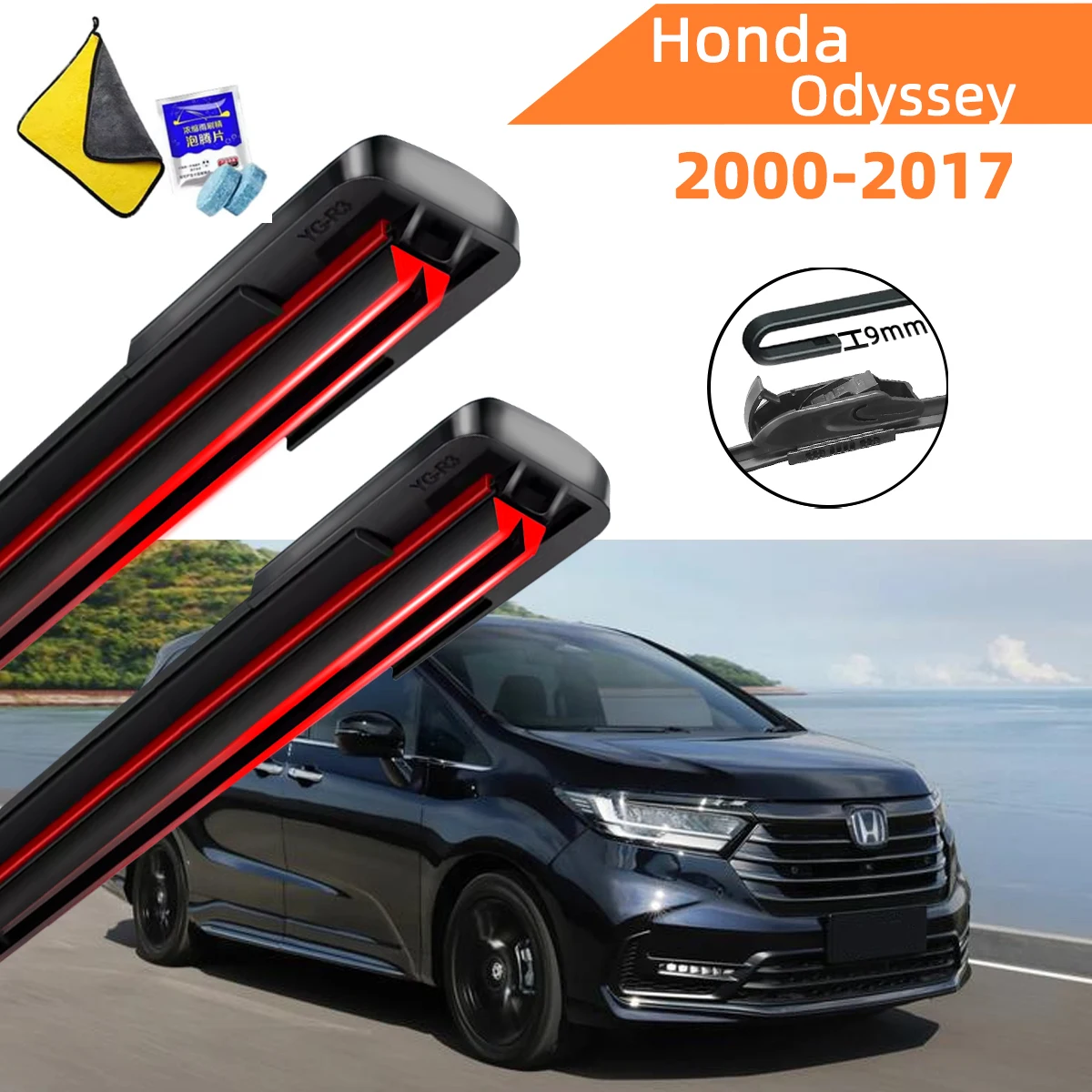 

Double Rubber Car Wipers for Honda Odyssey 2000-2017 Front Blade Brushes Cutter Automobiles Accessorie Wiper Windscreen Wiper