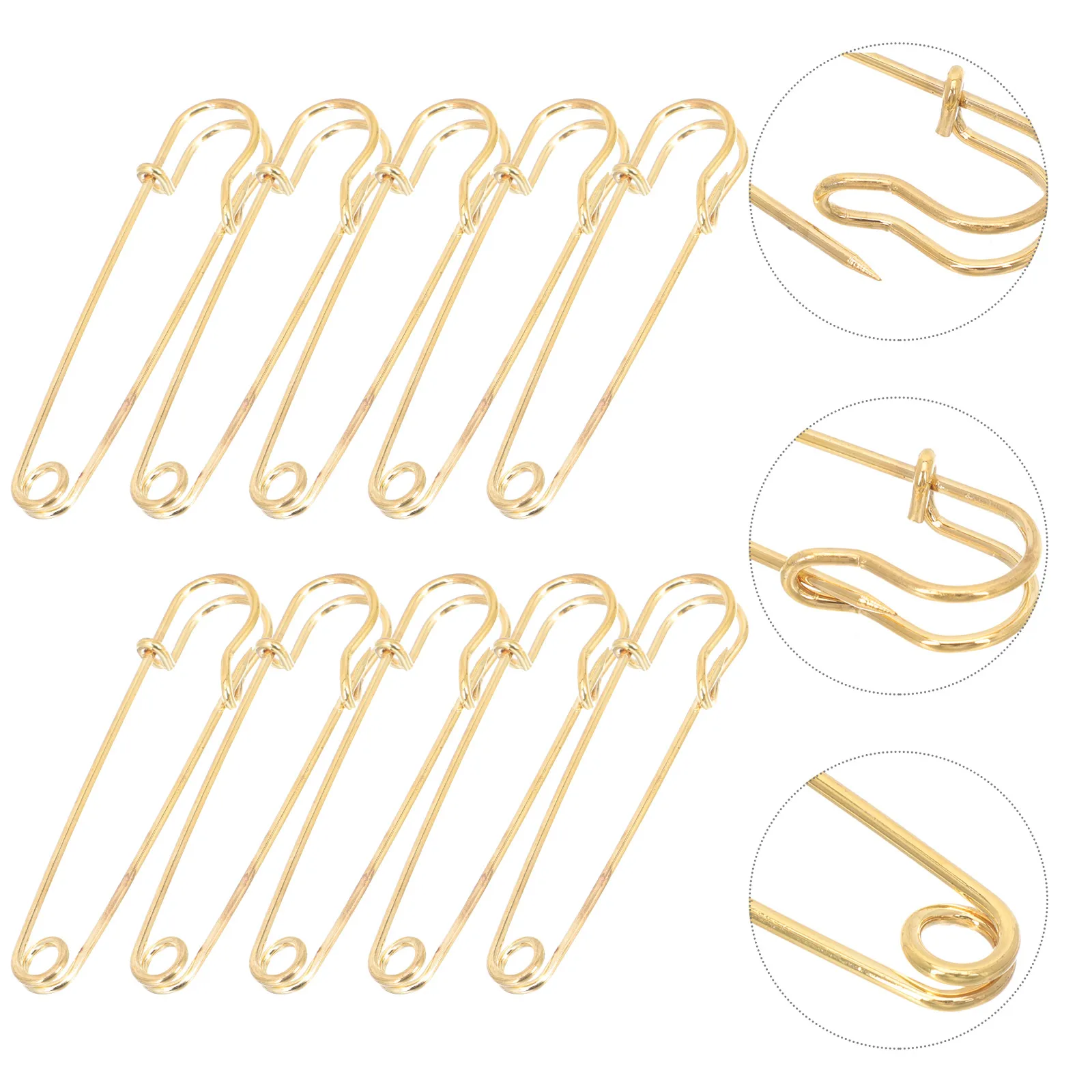 10Pcs Retro Safety Pin Brooch Clips Stainless Steel Sharp Sewing Pins for Clothes Quilting DIY Crafts Safety Pin