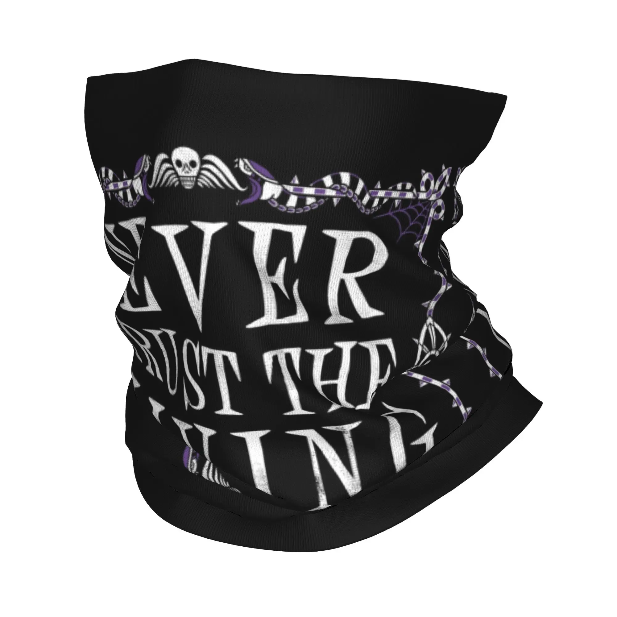Custom Never Trust The Living Bandana Neck Warmer Women Men Ski Hiking Scarf Gaiter Goth Occult Halloween Witch Quote Face Cover
