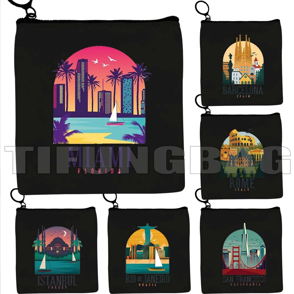 Brasilia Frankfurt Hamburgo Habana Londres México Miami Nueva York París Roma Split Tokio Venecia Lindo Monedero Estuche para llaves Bolsa Cartera