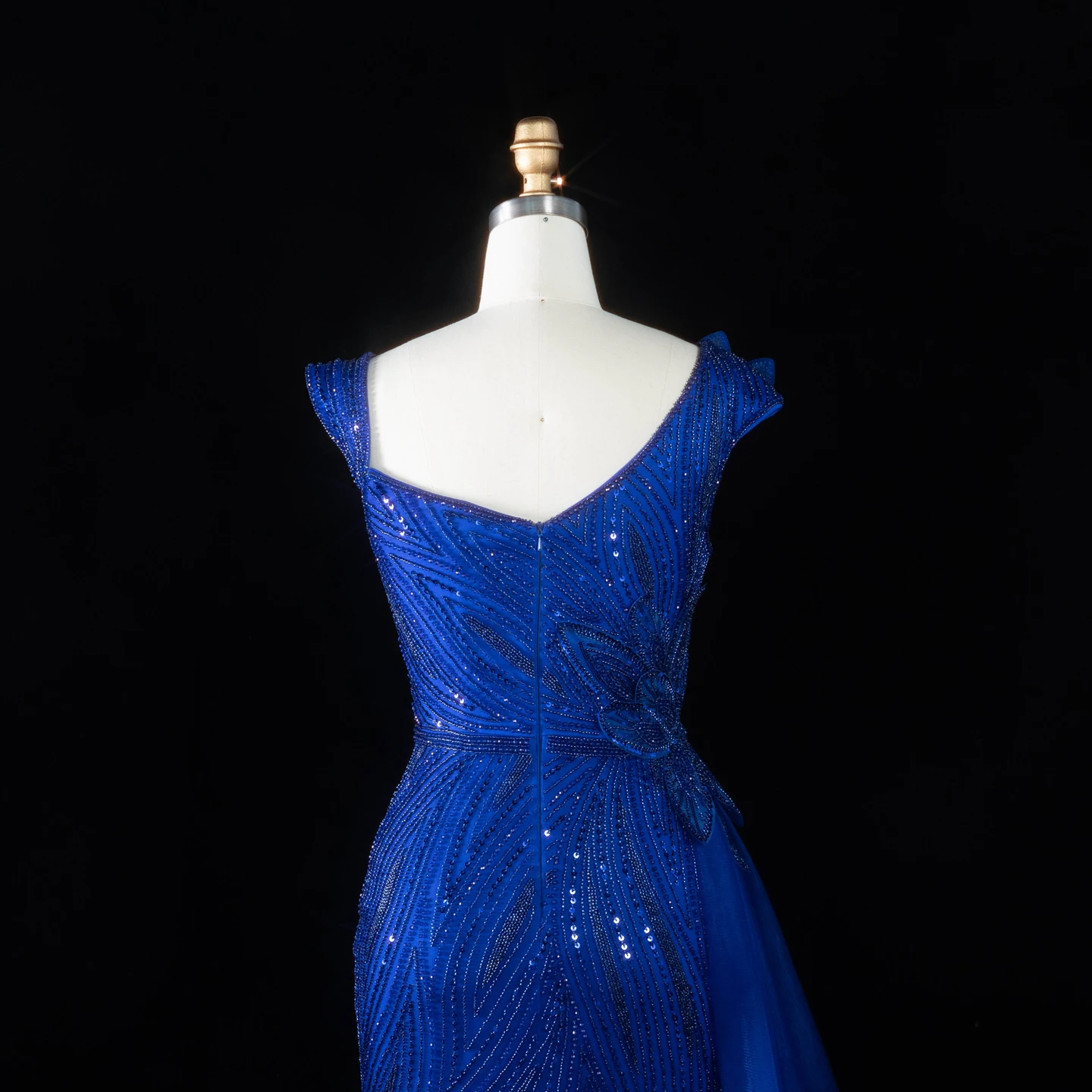 Sharon Said Fuchsia Abendkleid, schulterfrei, 3D-Blattstickerei, seitlicher Tüllfall, Meerjungfrauen-Schnitt, formelle Partykleider, SS106, maßgeschneidert – Detail 26