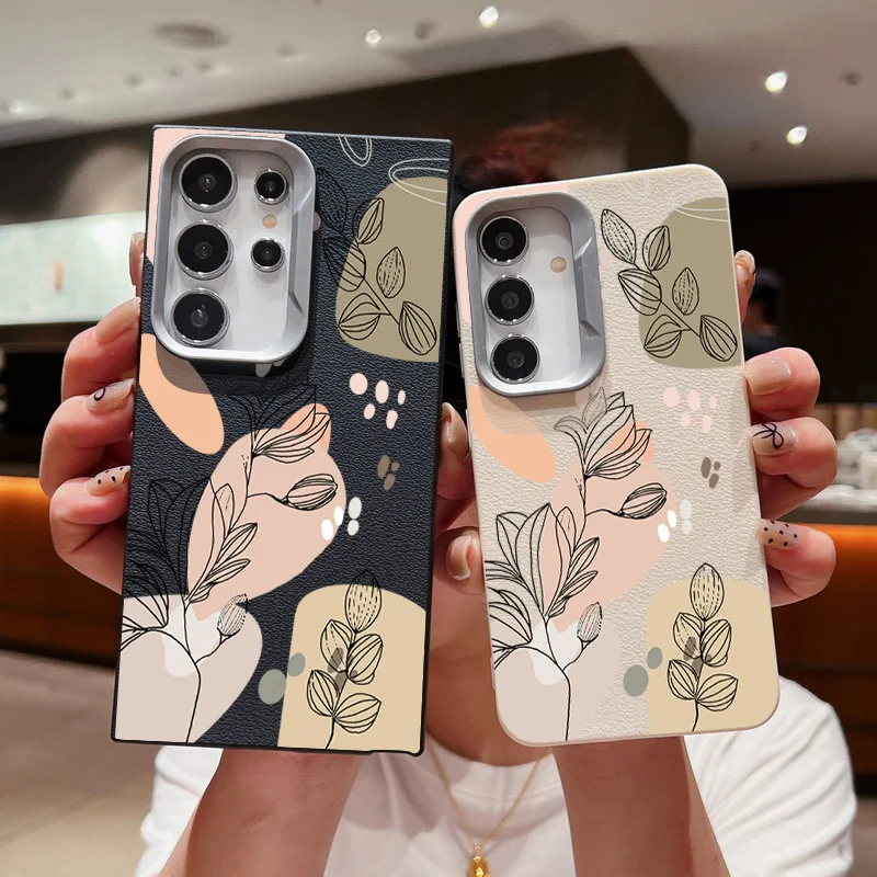 Plant Printed Leather Texture Soft TPU Case For Samsung Galaxy S24 FE S23 S22 Ultra A55 A54 A35 A16 A15 A25 A14 5G Phone Cover image 2