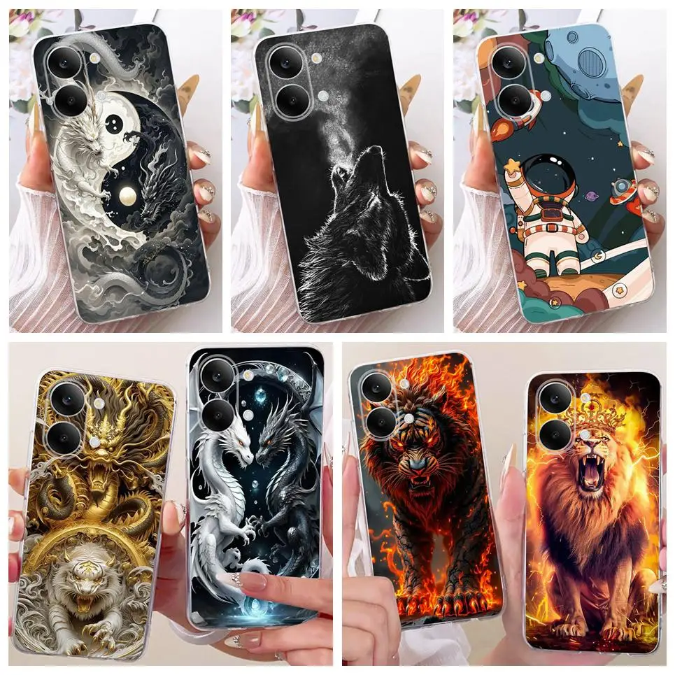 Für Xiaomi Redmi Turbo 5 Max Poco X8 Pro Max PocoX8 Handyhülle Niedliches Katzen-Drachen-Cartoon-Design Rückseiten-Abdeckung Weiche Silikon-Hülle