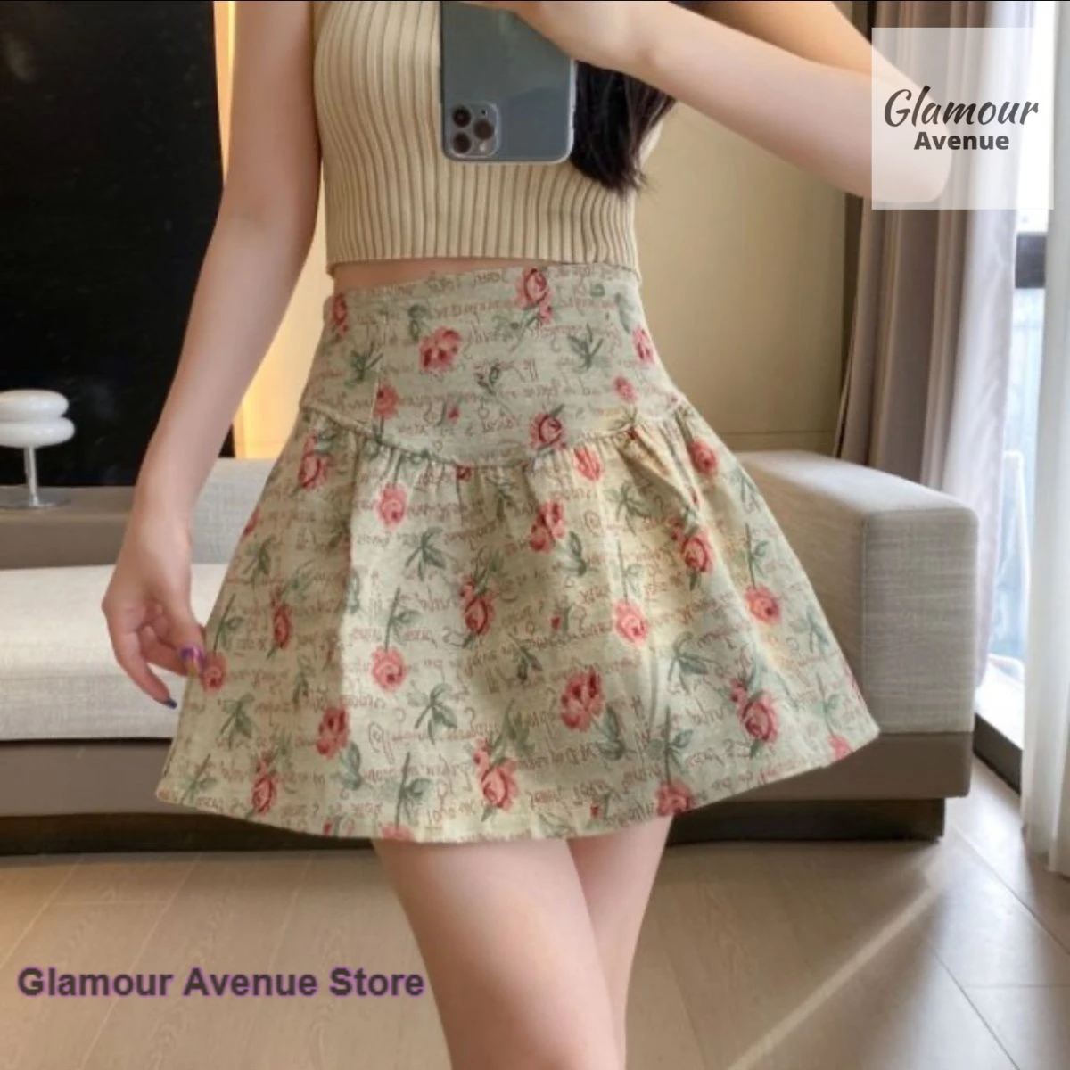 

French retro jacquard high waist slim skirt women's spring and summer new fashion sweet rose gentle wind umbrella skirt.