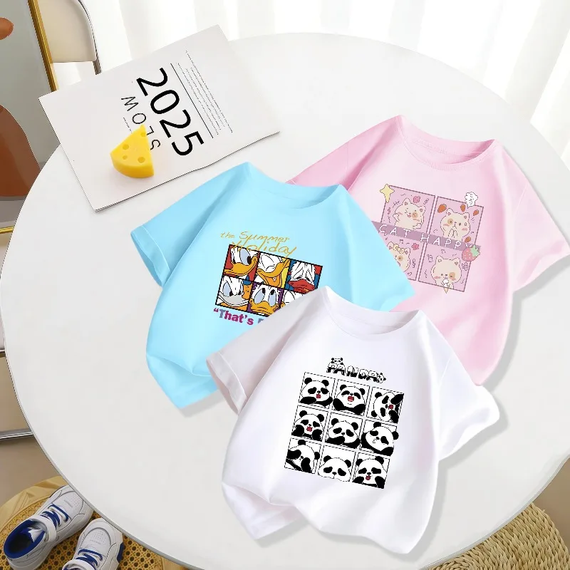 Cartoon Panda Pure Cotton Printed Children's T-shirt New Personalized Parent-child Outfit Loose Casual Short Sleeved Shirt