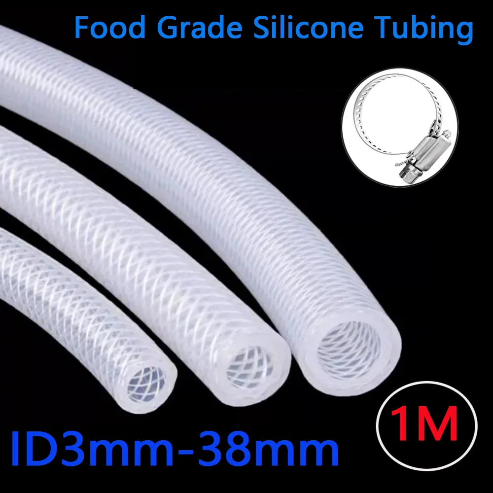 1 M High Pressure Braided Silicone TubeID 3-38mm Food Grade Steam Distillation Rubber Hose Heat Resistant Flexible Rubber Tube