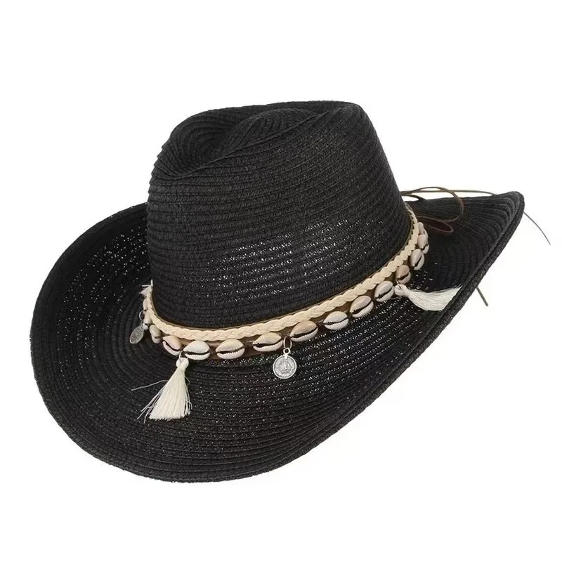 summer Straw Cowboy hat women Fashion cowgirl straw hat solid caps women summer cowboy Sunshade Jazz Hat Panama men sun hat