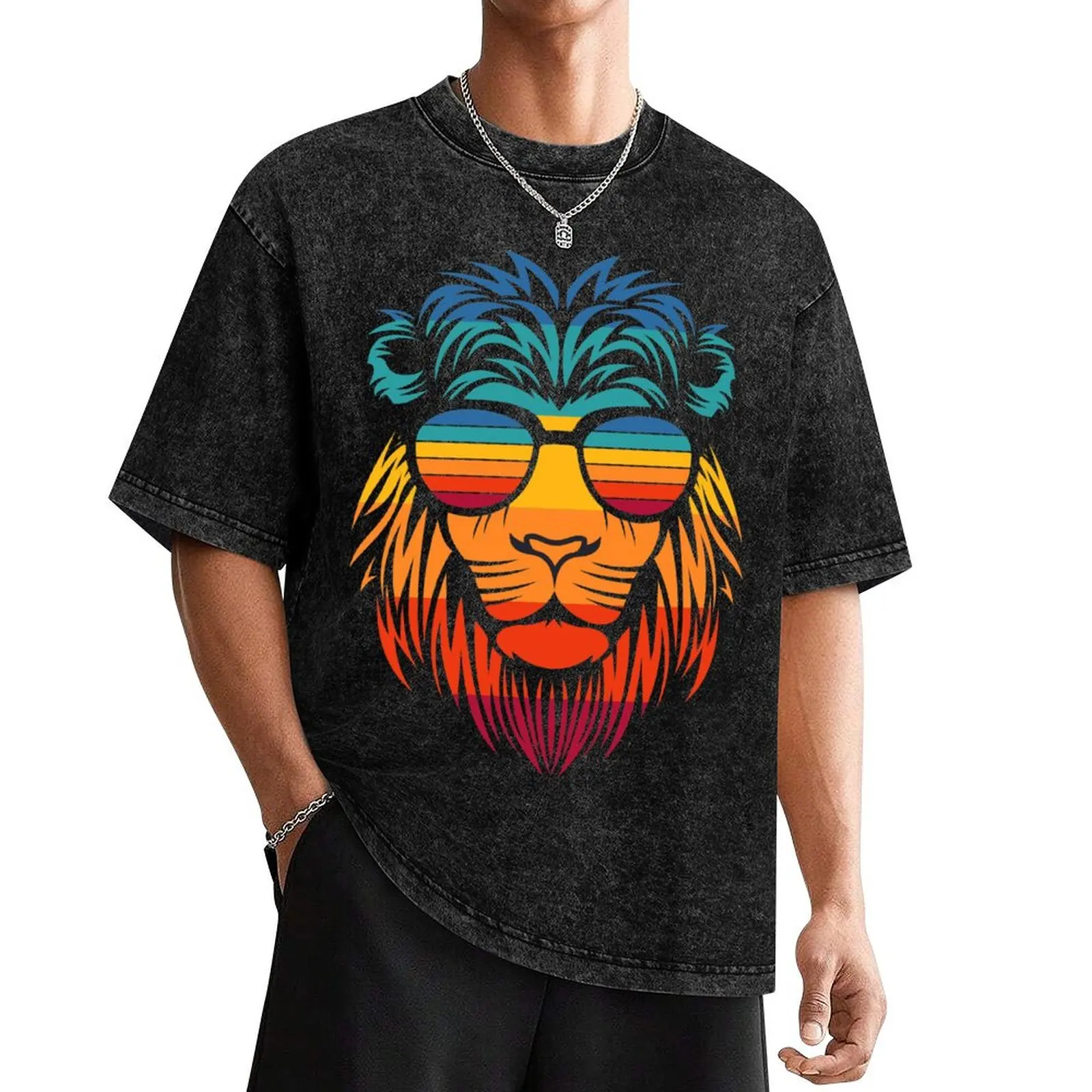 

Rainbow Lion With Glasses T-Shirt shirts graphic cute tops anime shirt Men's cotton t-shirt
