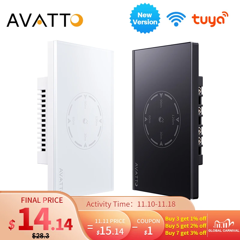 AVATTO Tuya WiFi Smart Boiler Switch 20A/4400W Water Heater Touch Panel Switch Countdown Timer Schedule For Alexa Google Home