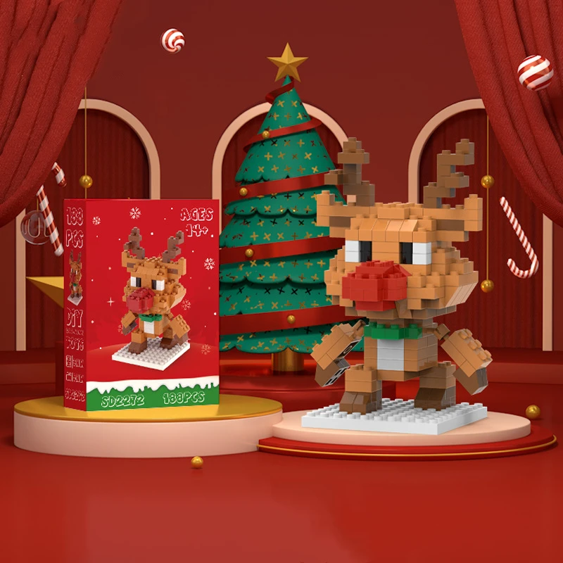 ชุดคริสต์มาสของบล็อกตัวต่อเพชรอนุภาคของเล่นประกอบเพื่อการศึกษาต้นคริสต์มาสซานตาคลอสเครื่องประดับขนาดเล็ก