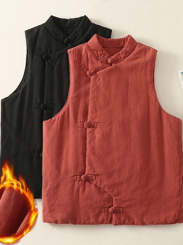 

New Chinese Sle Thiened Cotton Women's Vest with Button Ba Warm Winter Faion Commute Sle Pure Color Long Length