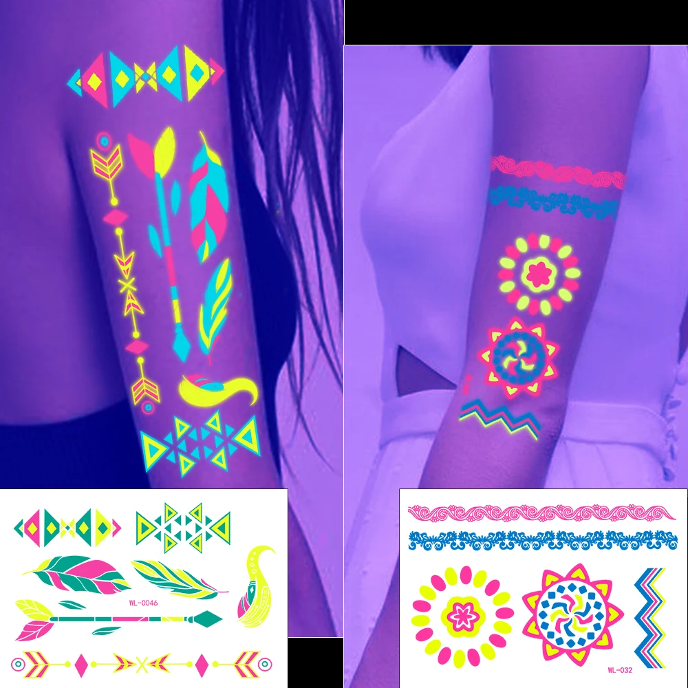 12/24 stücke Leuchtende Temporäre Tattoos Aufkleber UV Neon Fluoreszierende Glow in the Dark Für Körper Gesicht Tattoo Aufkleber Party zubehör – Detail 3