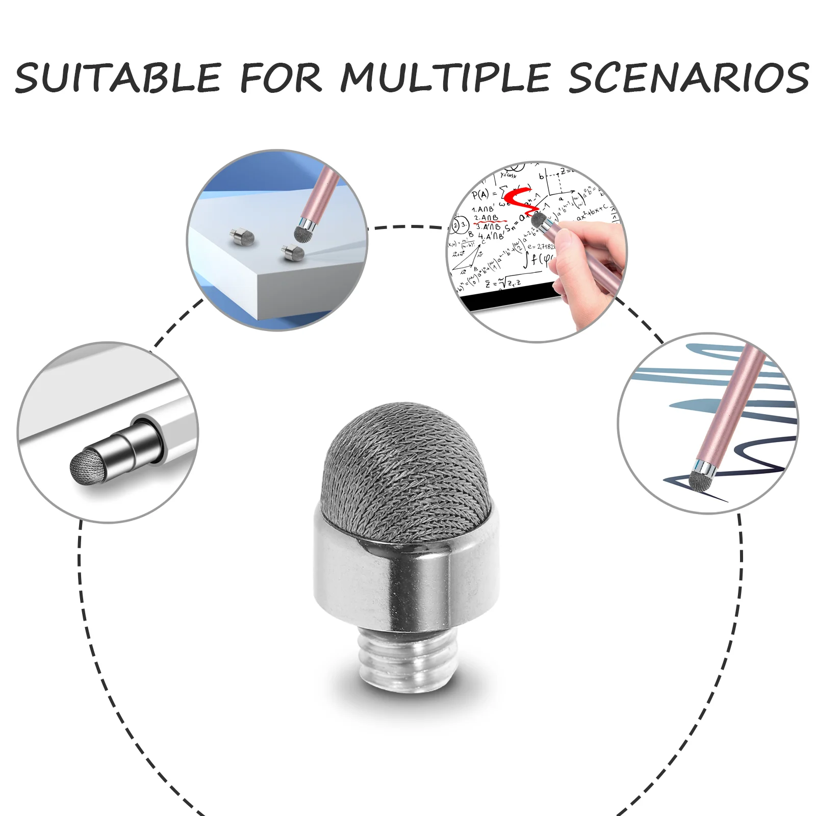 Capacitivo Stylus Pen Tip, Substituição Touchscreen, Apenas para Telas, Malha De Fibra, 5 Pcs