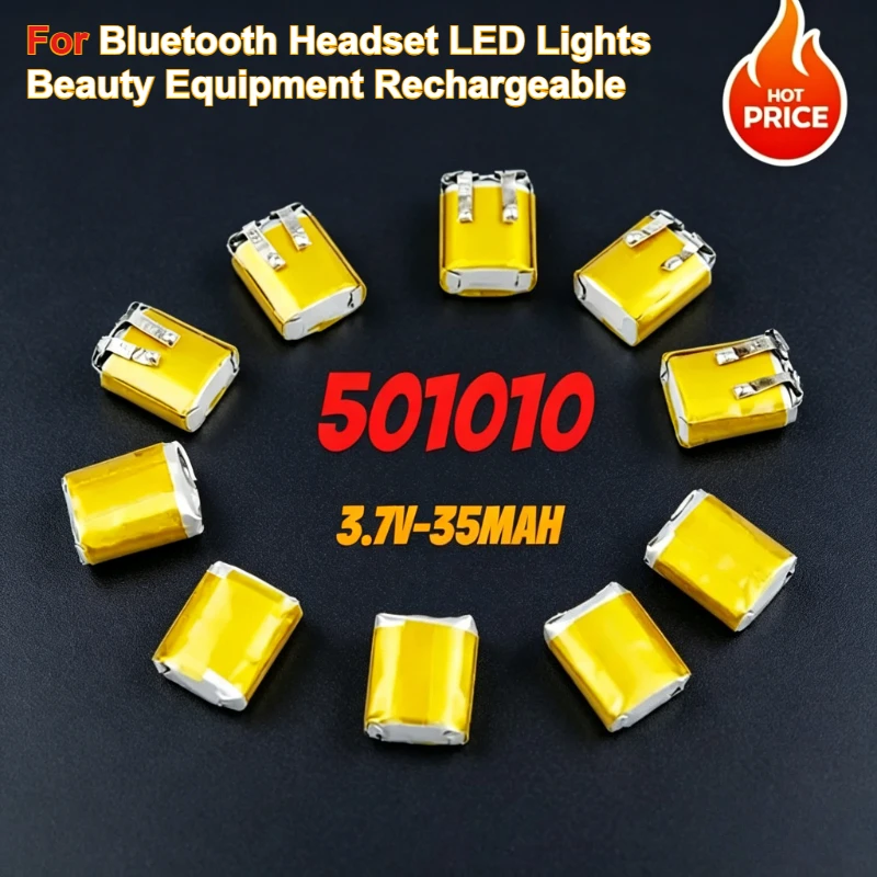 5-100pcs 501010 501012 3.7V 35mAh Lithium Polymer Battery for Bluetooth Headset LED Lights Beauty Equipment Rechargeable