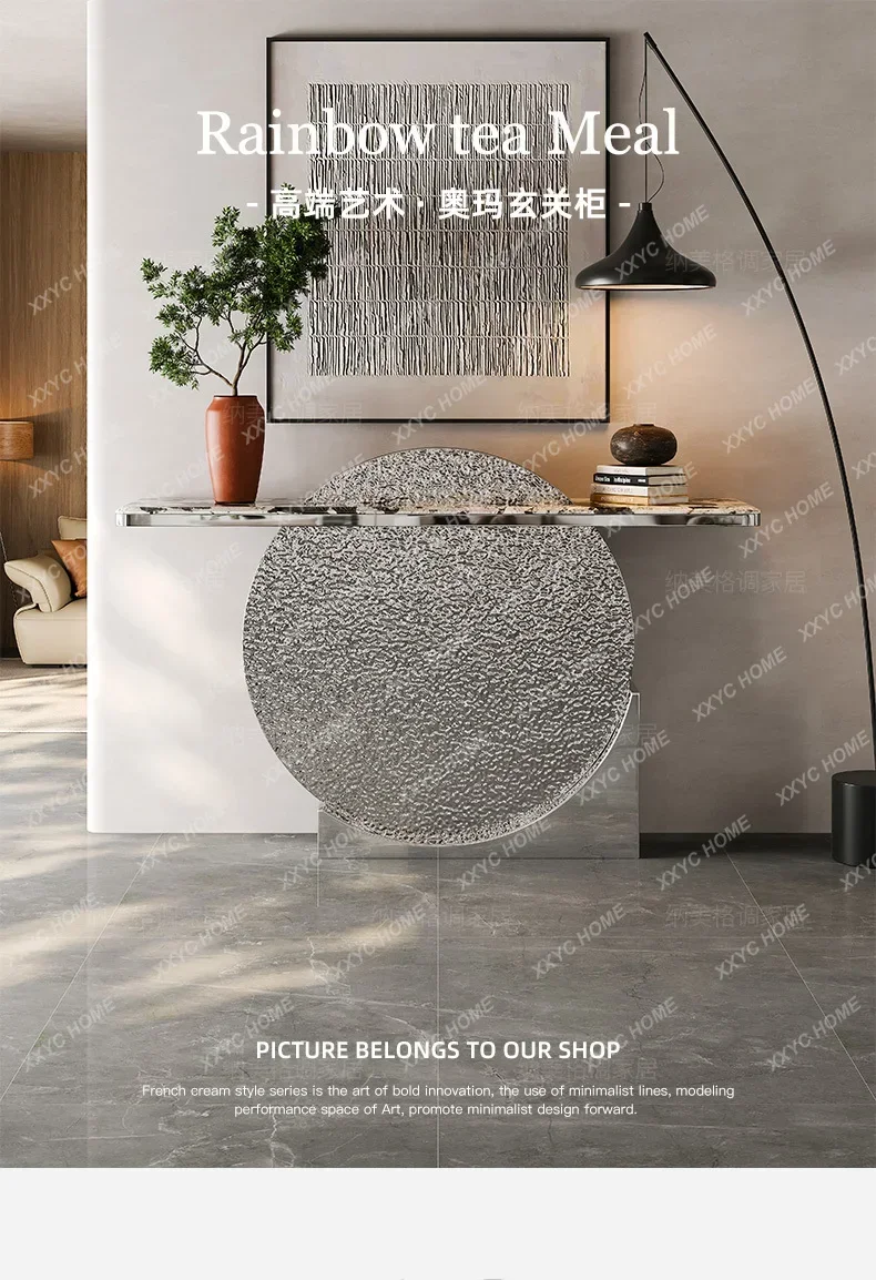 VHTQH Modern Simple Entry  Cabinet Living Room Natural Marble Premium Stainless Steel Entrance Platform