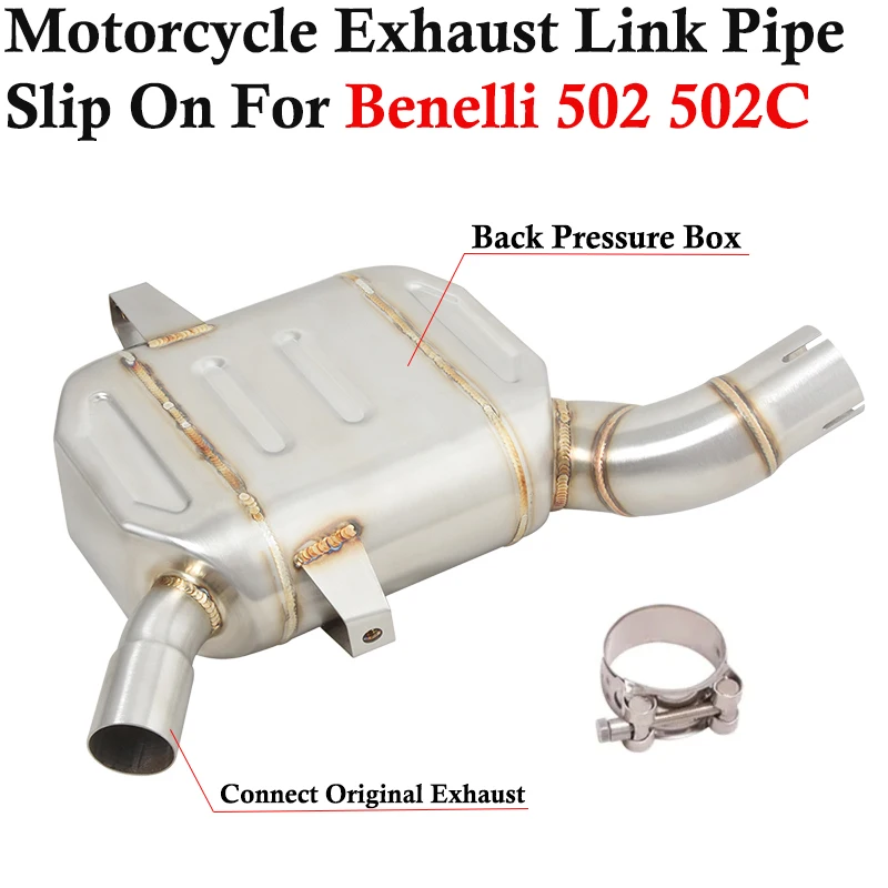 

Slip On For Benelli 502 502C Motorcycle Exhaust Escape System Modified Muffler Back Pressure Box Mid Link Pipe Stainless Steel