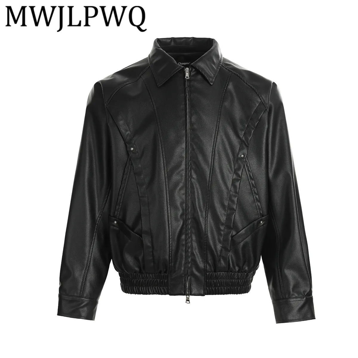 

MWJLPWQ трендовая структурированная лоскутная мотоциклетная куртка из искусственной кожи, мужское свободное пальто в американском стиле, новинка осени 2024, 21204