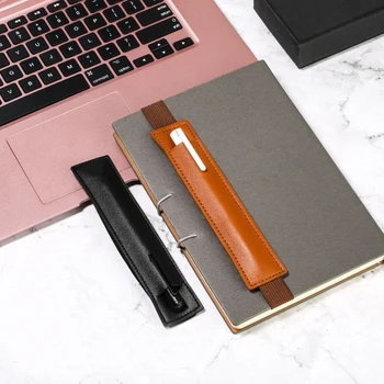 Alternative view of Portable Pu Leather Pen Bag Elastic Buckle Book Notebook Fashion School Pen Case for Office Meeting Easy Carry Office Stationery