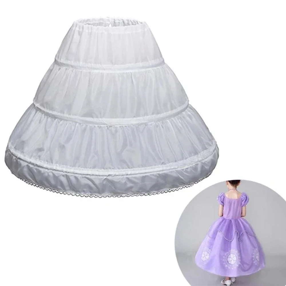 White Children Petticoat A-Line 3 Hoops One Layer Kids Crinoline Lace Trim Flower Girl Dress Underskirt Elastic Waist Cheap