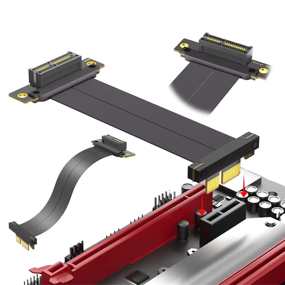 PCI-E 4.0 X1/X4 Riser Cable PCI Express Gen 4 GPU Extension Cord Length 10cm PCIE 4.0 Extension Cable 90 Degree Adapter for GPU