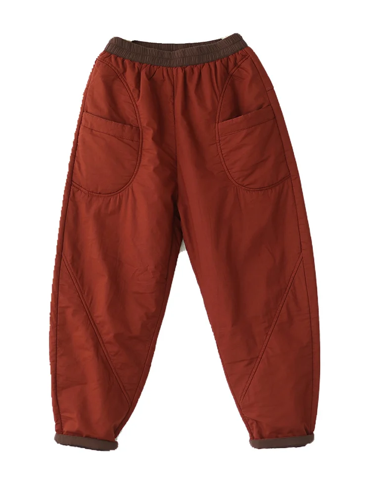 ارتفاع الخصر Thiened القطن هارلان السراويل النسائية ملابس خارجية عارضة السراويل الطويلة الدافئة الرجعية اللون كولون ربيع الخريف الشتاء