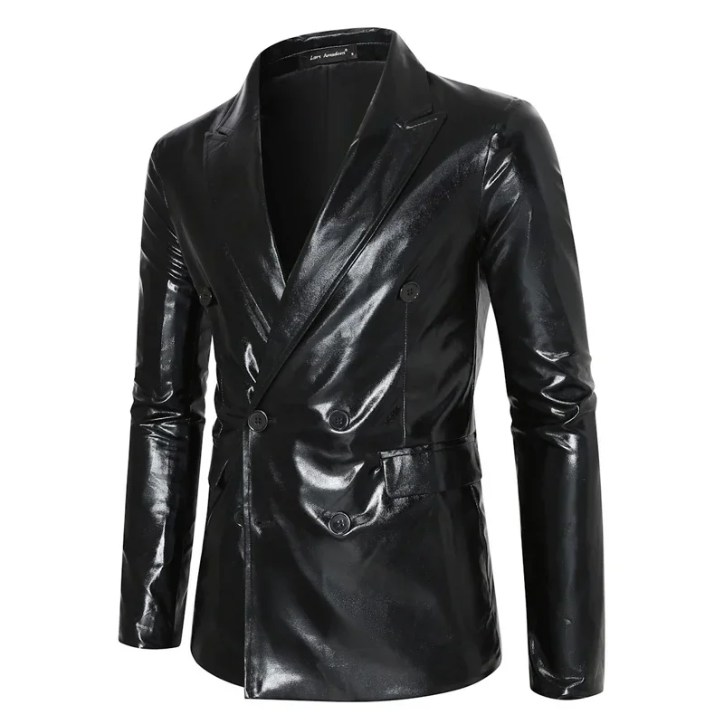 Men's Metallic Jacket Shiny Gold Double Breasted Blazer for Women Men Stylish Sequined Suit Jacket 70s Nightclub Disco Costume