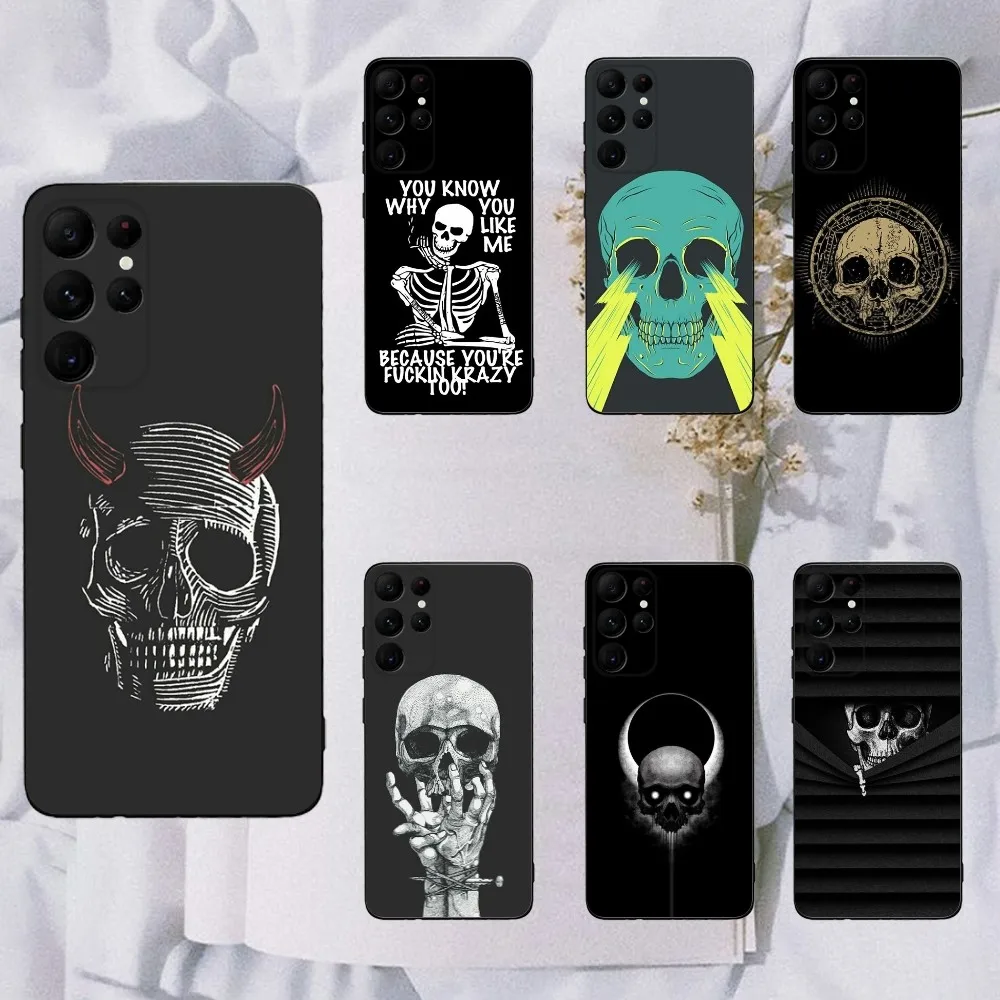 Skull Gothic Creepy Phone Case For Samsung Galaxy A20,A21s,A22,A31,A32,A52,A53,A72,73,A80,A91 Soft Black Cover