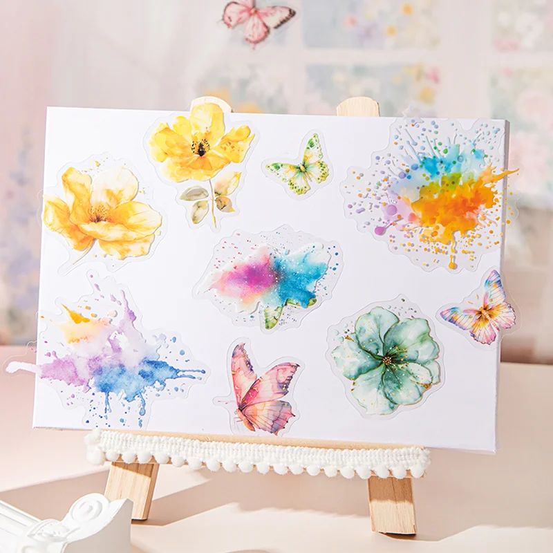 Pegatinas florales de mariposa láser, 25 hojas para álbum de recortes, diario, decoración artesanal, suministros para diario de Collage