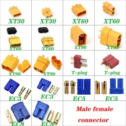 1/2/5pcs XT30 XT60 XT90 EC3 EC5 EC8 t plug battery connector kit male and female Gold Plated Banana Plug for RC parts