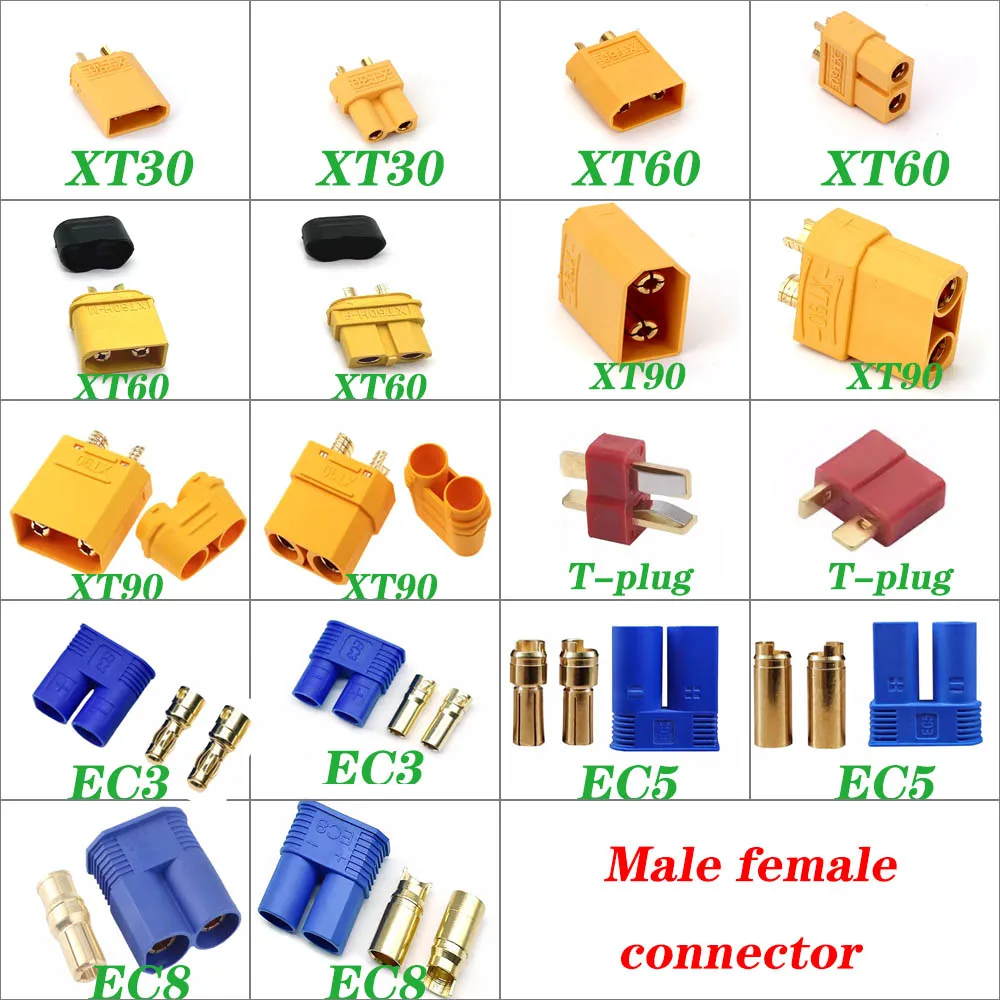 20pcs XT30 XT60 XT90 EC3EC5EC8 T plug battery connector kit male female With Sheath Housing Gold Plated Banana Plug for RC parts