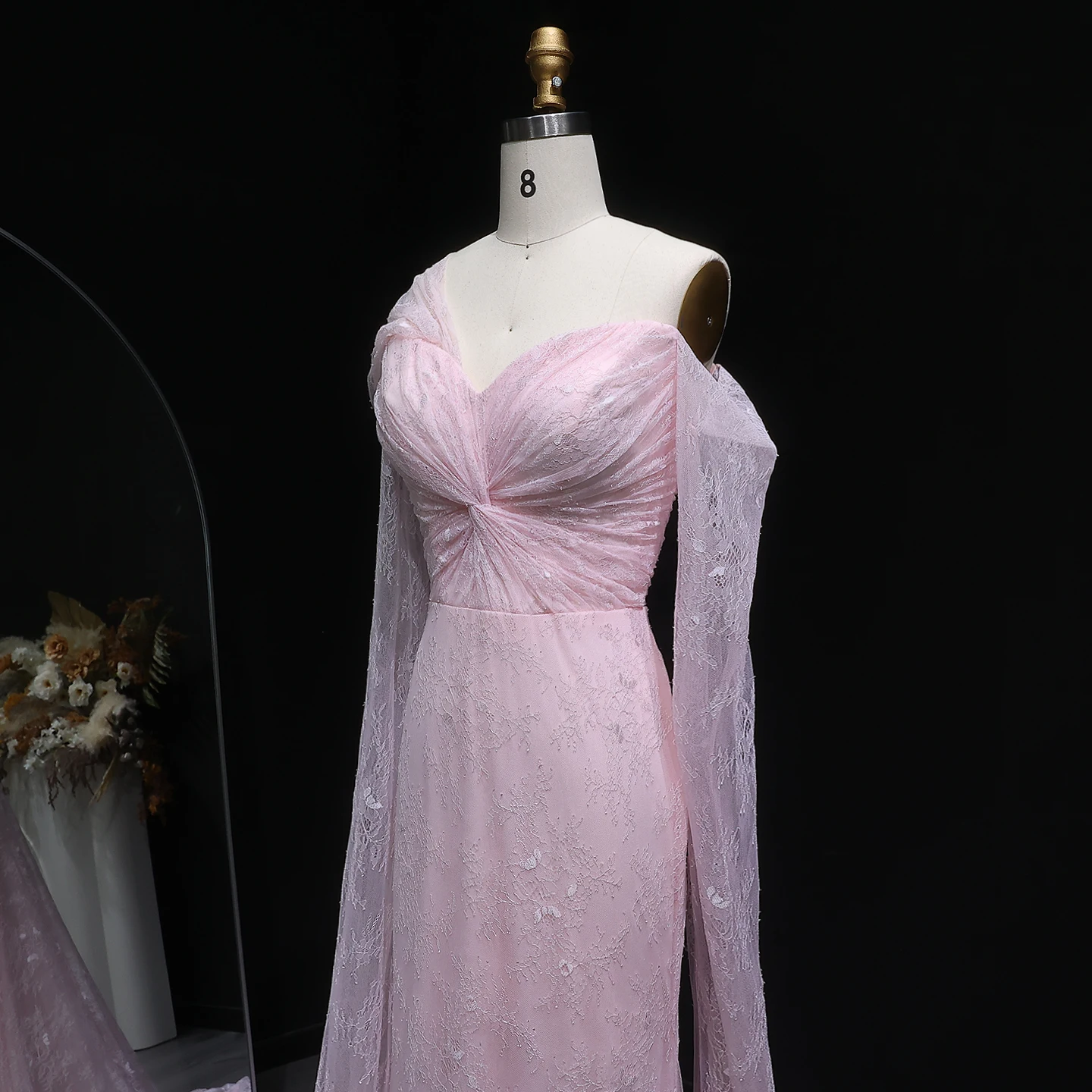 Sharon Said Spitzen-Meerjungfrauenkleid in Lila mit Kurzen Ärmeln, Arabisches Damen-Hochzeitskleid SF055, Maßanfertigung – Detail 29
