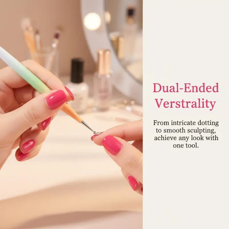 Double Sided Nail Art Brush 5pcs Set Silicone Head Carving Tool for 3D DIY Gel Polish Rhinestone Manicure Home Salon Use