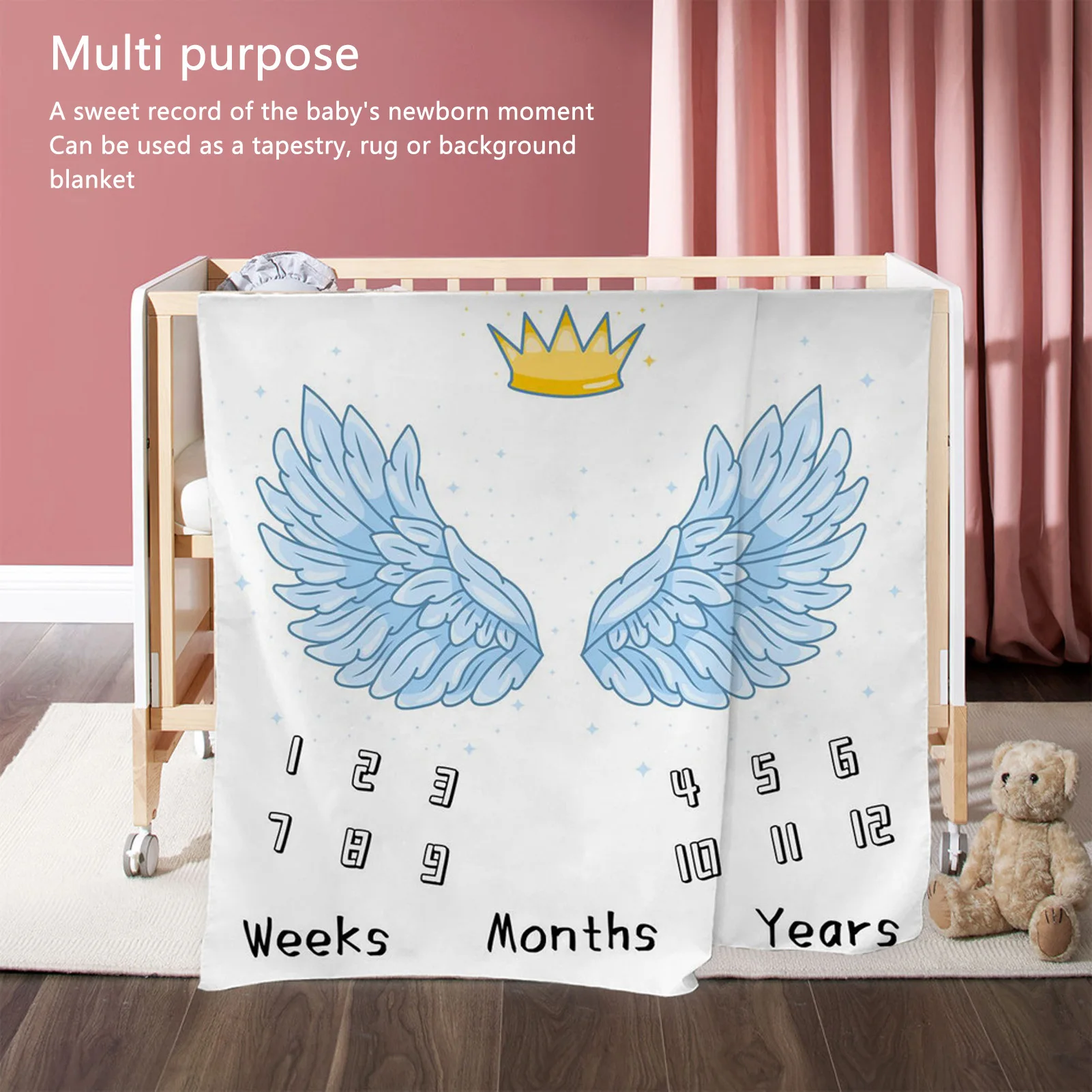 Baby  Blanket Crown and  Pattern Stylish Multipurpose Lightweight Comfortable Baby Month Blanket for Photography