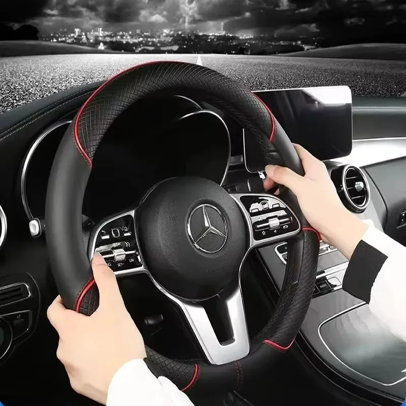 All Seasons Leather Diamond Steering Wheel Cover Universal Fit for Inch Durable Leather Cover Anti-Slip Veins Design Amagi