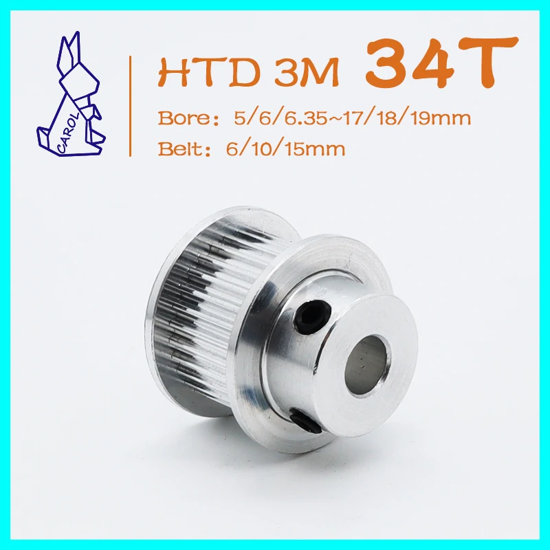 

34Teeth HTD 3M Timing Pulley 3M Synchronous Wheels Bore 5 6 7 8~16 17 18 19mm Belt Width 6/10/15mm HTD3M Timing Belt Pulley 34T