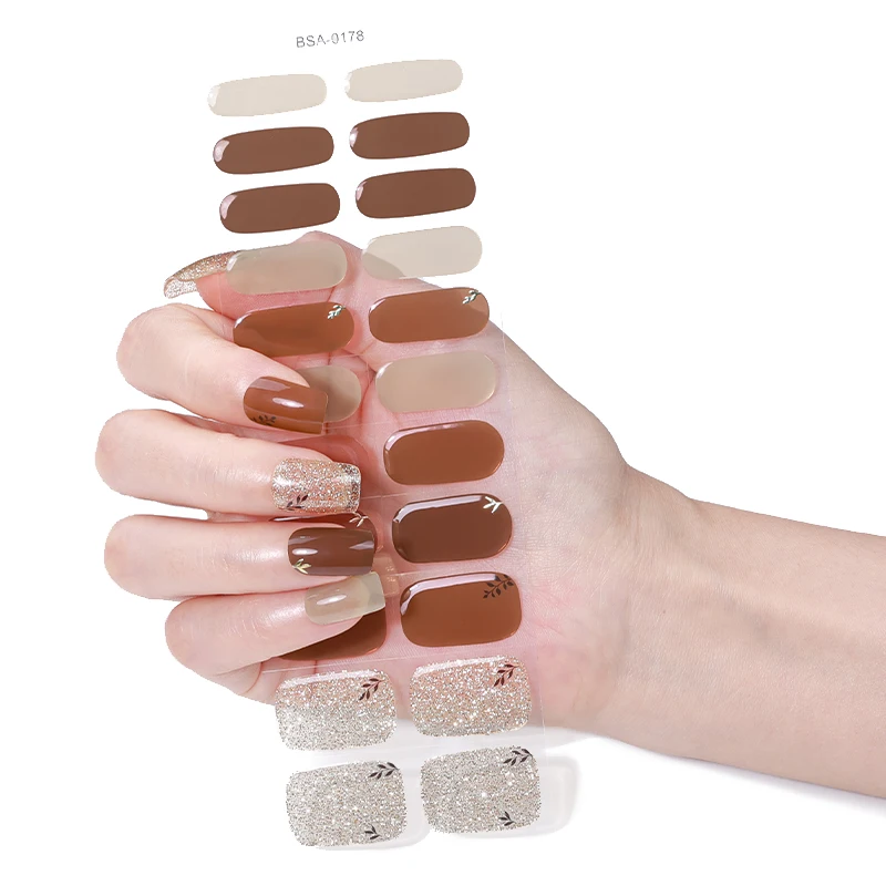 22 Tipps Farbverlauf Glitter Gel Nagel Streifen Volle Abdeckung Frühling Sommer Blumen Backen-Freies Gel Nagel Aufkleber DIY Maniküre Dekoration