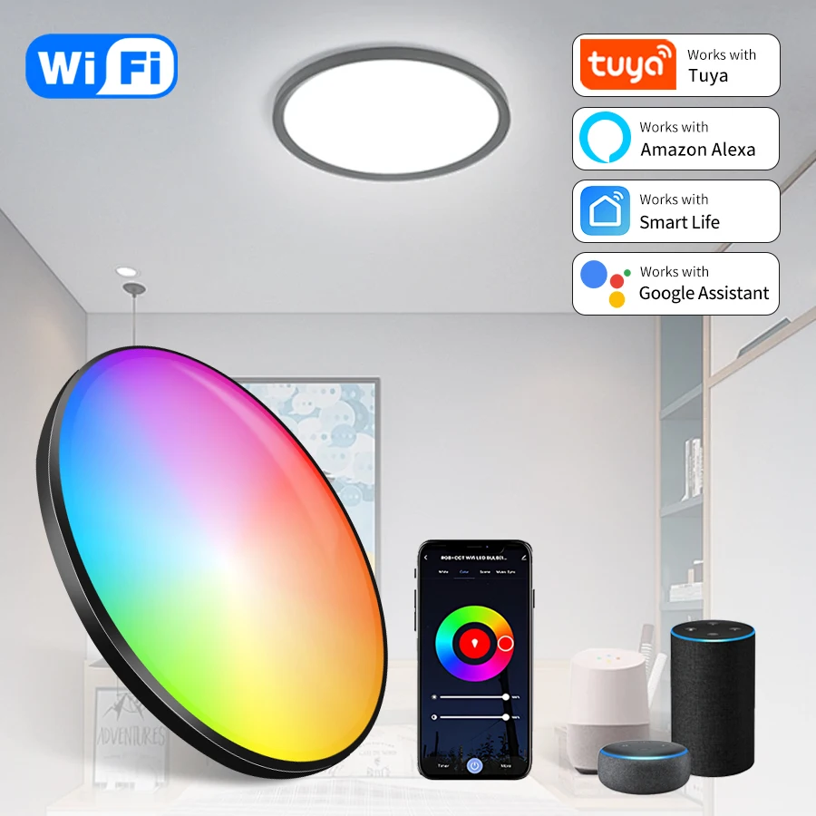 AC85-265V 24W Tuya WiFi Plafoniera Smart Life App Soggiorno Camera da letto Lampada da soffitto rotonda Alexa Geogle Assistant Controllo vocale