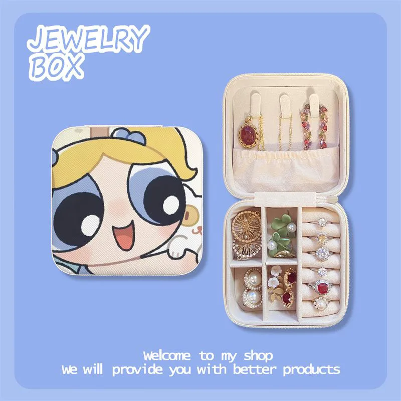 Cute Miniso Disney Jewelry Box Cartoon Mini Portable Earrings Ring Necklace Bracelet Pu Storage Box Kawaii Girl Birthday Gifts