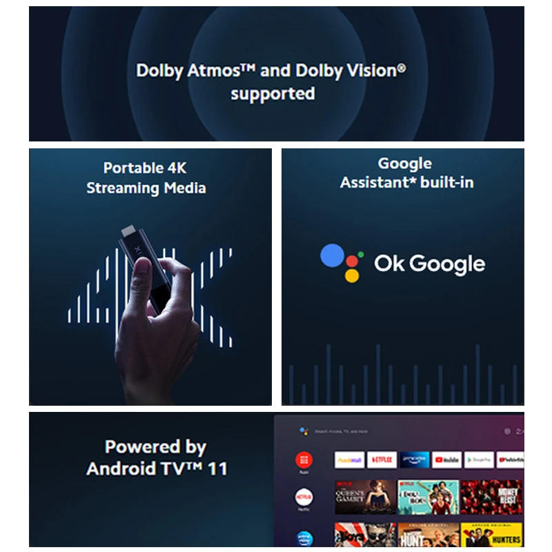 グローバルバージョンxiaomi mi tvスティック4k android 11ポータブルストリーミングメディア2gb 8gbマルチ言語bt5.0 tvドングル