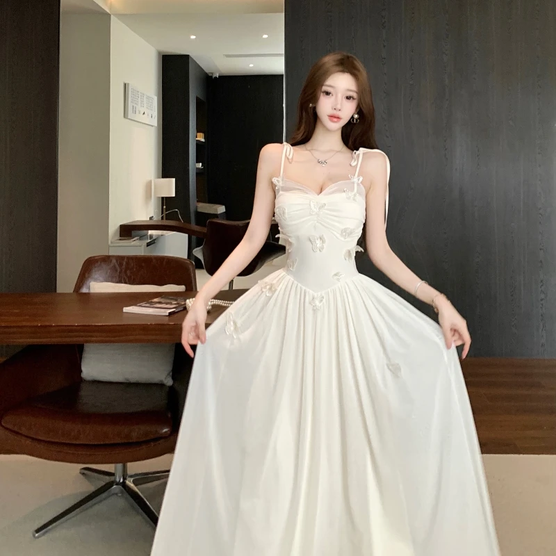 الفرنسية ثلاثية الأبعاد فراشة أنيقة ثوب مسائي المرأة تول السباغيتي حزام فستان طويل ضوء فاخر مأدبة الخطوبة فستان رسمي