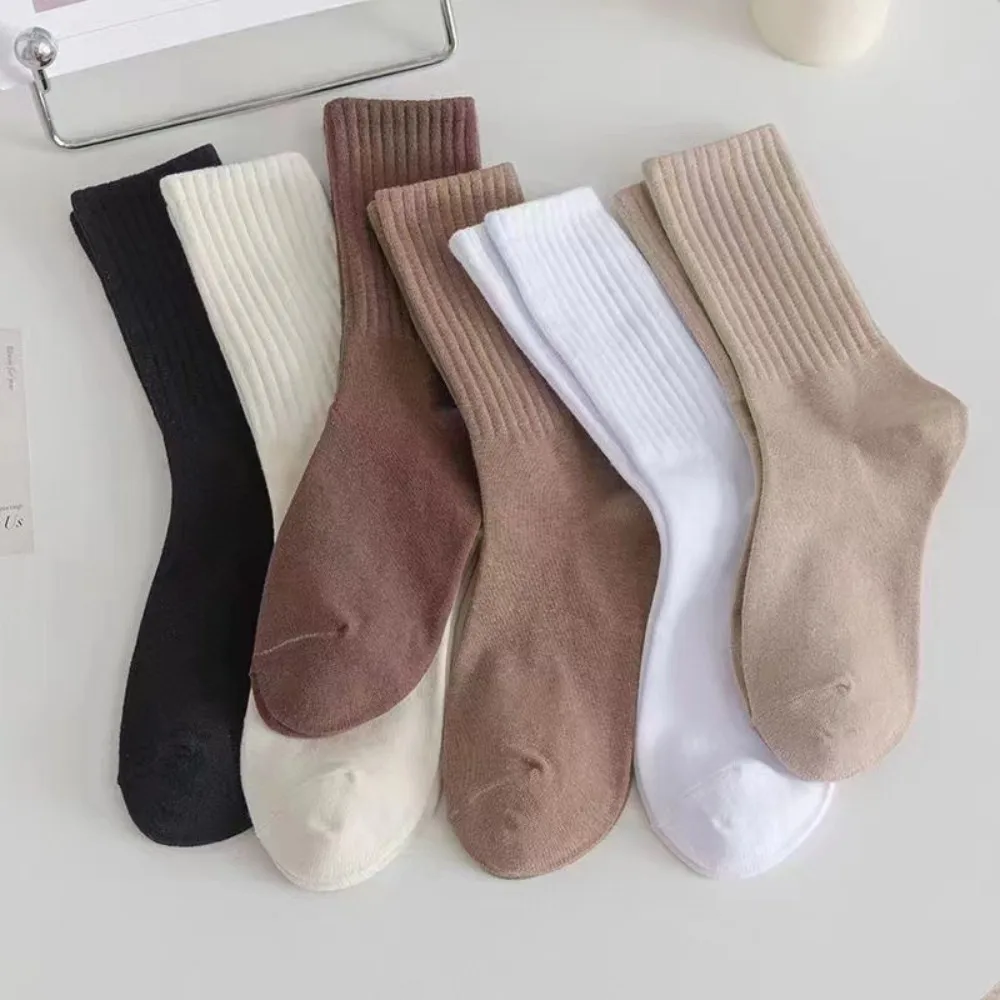 6Pairs Simple Versatile Solid Color Socks for Women Men Autumn Winter Student Sports Breathable Mid-tude Socks