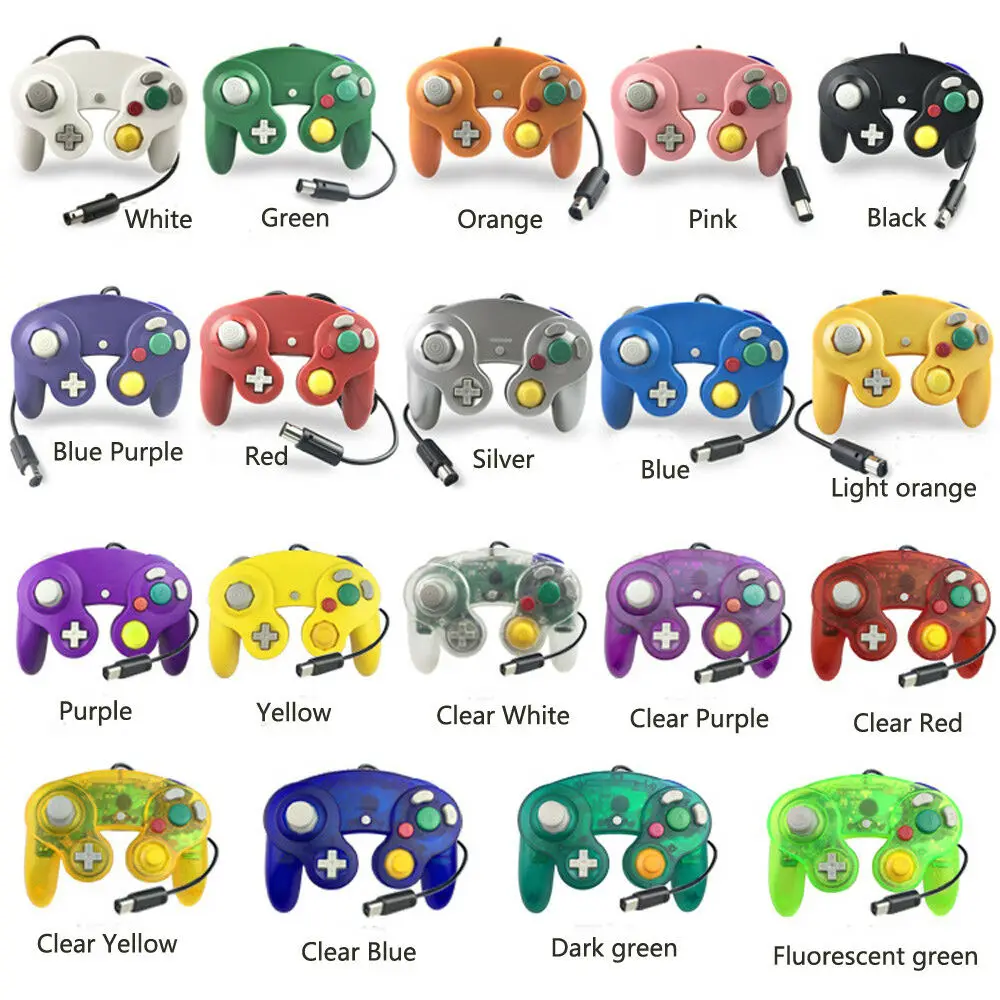 Clear Red Wired Game GC Shock Controller สําหรับคอนโซลเกม Nintendo GameCube NGC