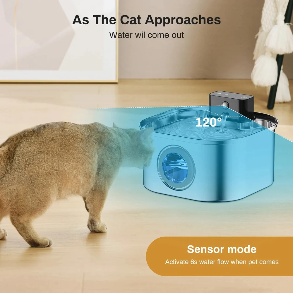 

3.2L Stainless Steel Wireless Pet Water Fountain Battery Powered